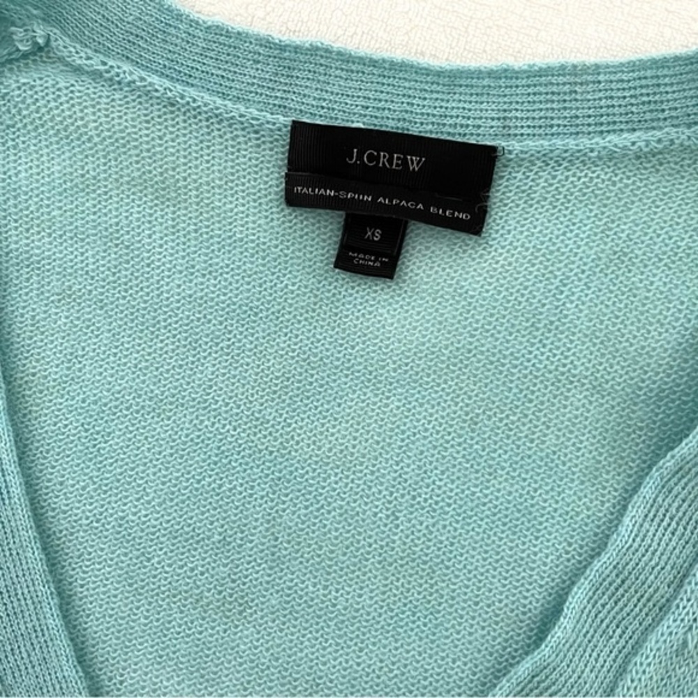 J. Crew Italian Spun Alpaca Blend Jewel Button Cardigan Aquamarine, Size XS NWOT - Picture 8 of 9